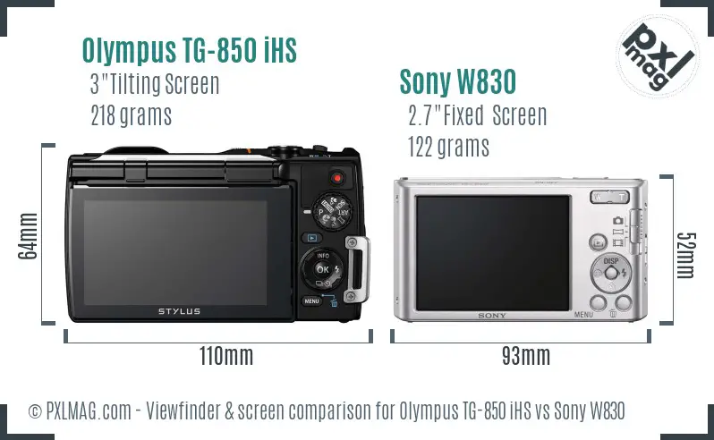 Olympus TG-850 iHS vs Sony W830 Screen and Viewfinder comparison