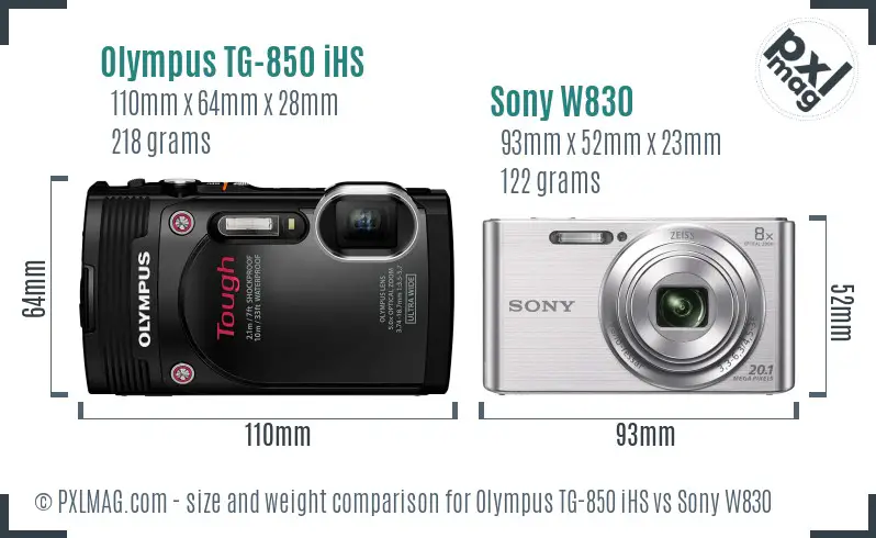 Olympus TG-850 iHS vs Sony W830 size comparison