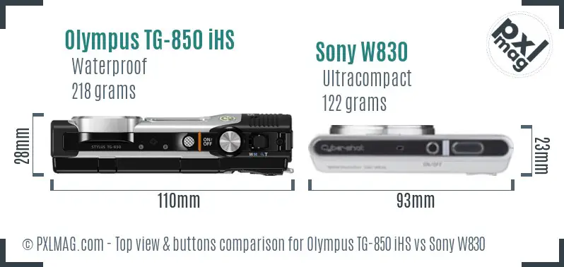 Olympus TG-850 iHS vs Sony W830 top view buttons comparison