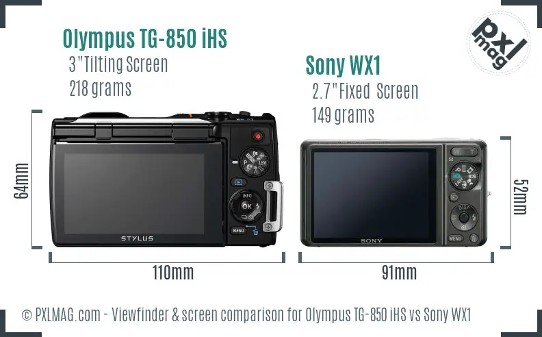 Olympus TG-850 iHS vs Sony WX1 Screen and Viewfinder comparison