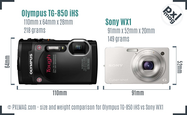 Olympus TG-850 iHS vs Sony WX1 size comparison