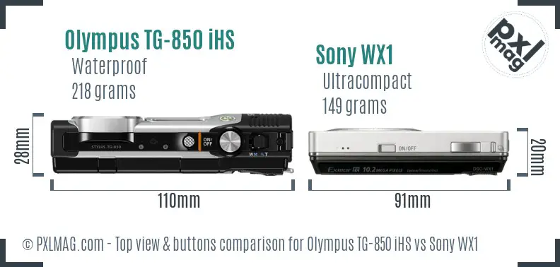 Olympus TG-850 iHS vs Sony WX1 top view buttons comparison