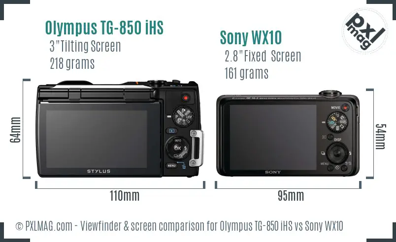 Olympus TG-850 iHS vs Sony WX10 Screen and Viewfinder comparison