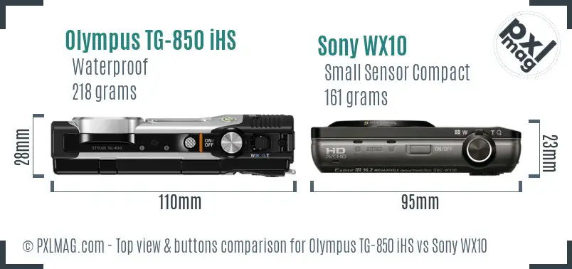 Olympus TG-850 iHS vs Sony WX10 top view buttons comparison