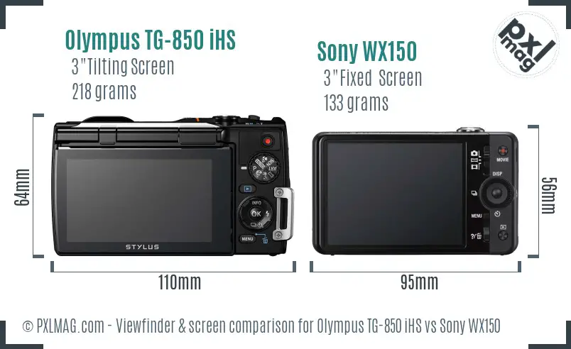Olympus TG-850 iHS vs Sony WX150 Screen and Viewfinder comparison