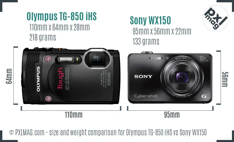 Olympus TG-850 iHS vs Sony WX150 size comparison