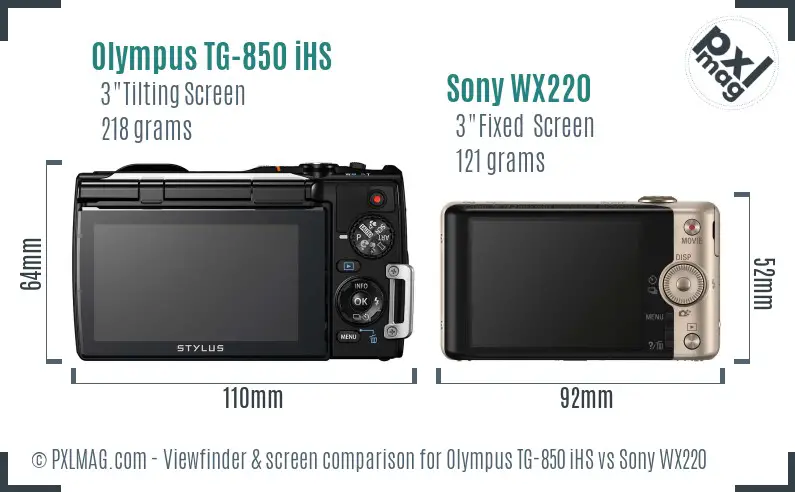Olympus TG-850 iHS vs Sony WX220 Screen and Viewfinder comparison