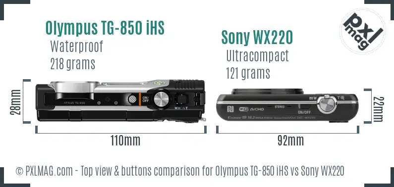 Olympus TG-850 iHS vs Sony WX220 top view buttons comparison