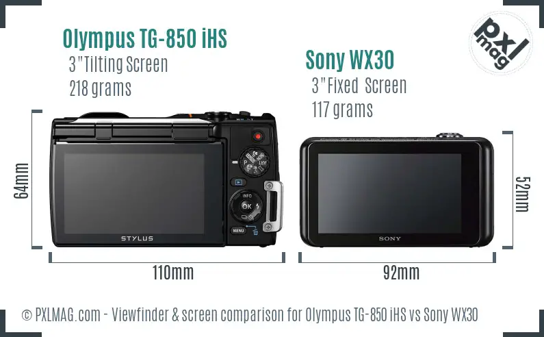 Olympus TG-850 iHS vs Sony WX30 Screen and Viewfinder comparison