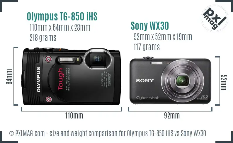 Olympus TG-850 iHS vs Sony WX30 size comparison