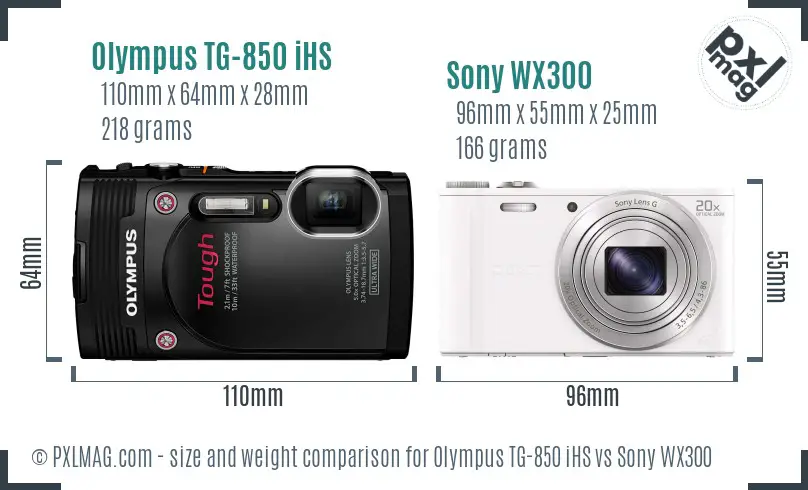 Olympus TG-850 iHS vs Sony WX300 size comparison