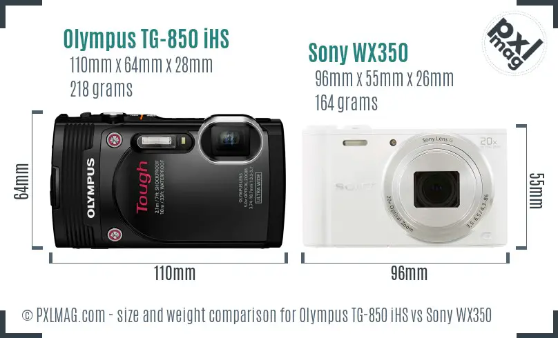 Olympus TG-850 iHS vs Sony WX350 size comparison