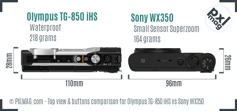 Olympus TG-850 iHS vs Sony WX350 top view buttons comparison
