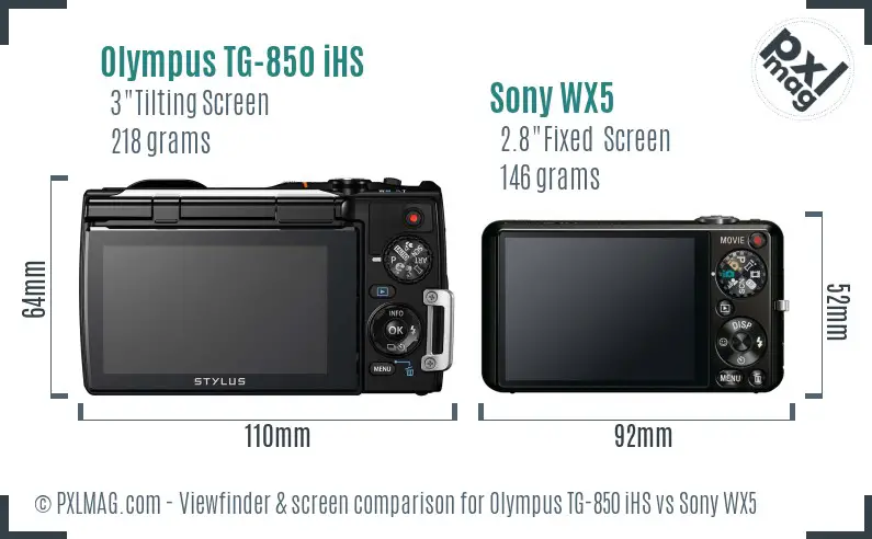 Olympus TG-850 iHS vs Sony WX5 Screen and Viewfinder comparison