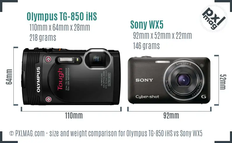 Olympus TG-850 iHS vs Sony WX5 size comparison