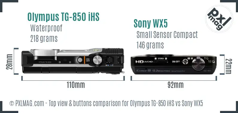 Olympus TG-850 iHS vs Sony WX5 top view buttons comparison