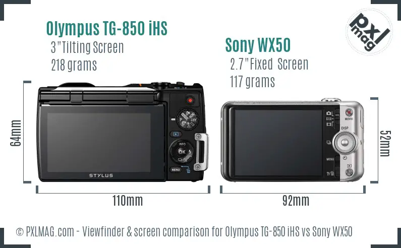 Olympus TG-850 iHS vs Sony WX50 Screen and Viewfinder comparison