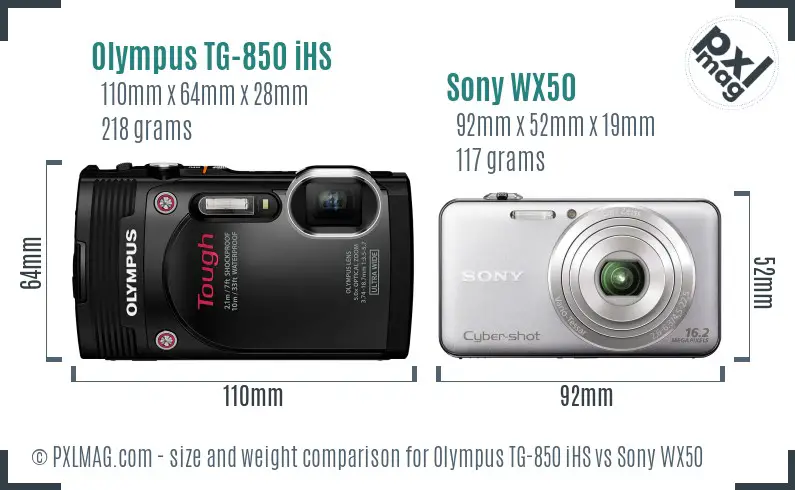 Olympus TG-850 iHS vs Sony WX50 size comparison