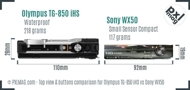 Olympus TG-850 iHS vs Sony WX50 top view buttons comparison