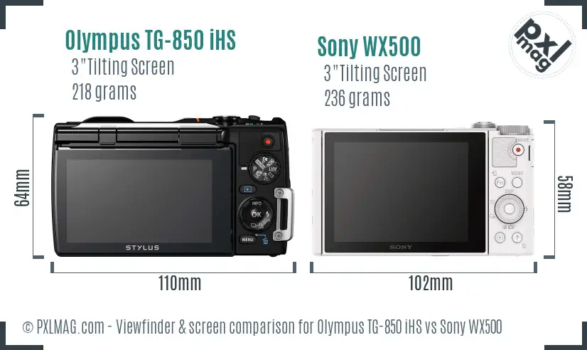 Olympus TG-850 iHS vs Sony WX500 Screen and Viewfinder comparison