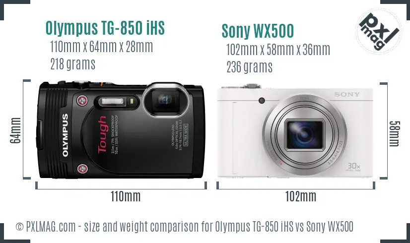 Olympus TG-850 iHS vs Sony WX500 size comparison