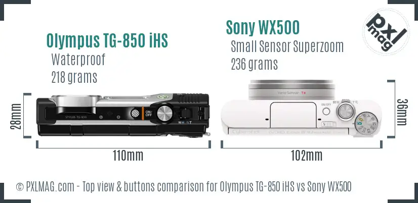 Olympus TG-850 iHS vs Sony WX500 top view buttons comparison