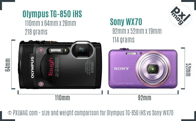 Olympus TG-850 iHS vs Sony WX70 size comparison