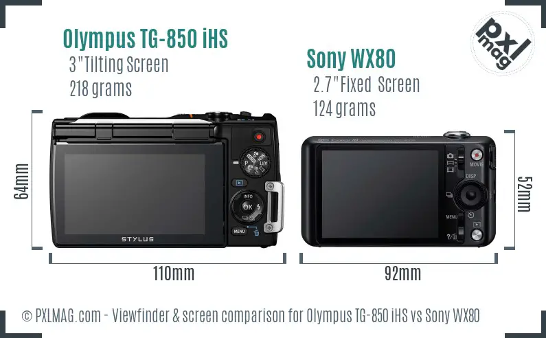 Olympus TG-850 iHS vs Sony WX80 Screen and Viewfinder comparison