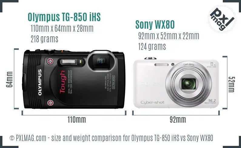 Olympus TG-850 iHS vs Sony WX80 size comparison