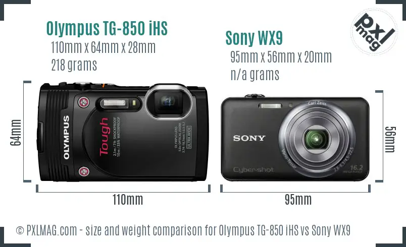 Olympus TG-850 iHS vs Sony WX9 size comparison