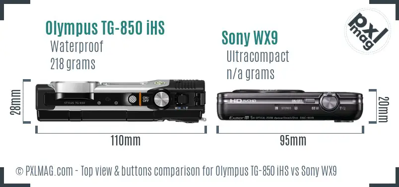 Olympus TG-850 iHS vs Sony WX9 top view buttons comparison