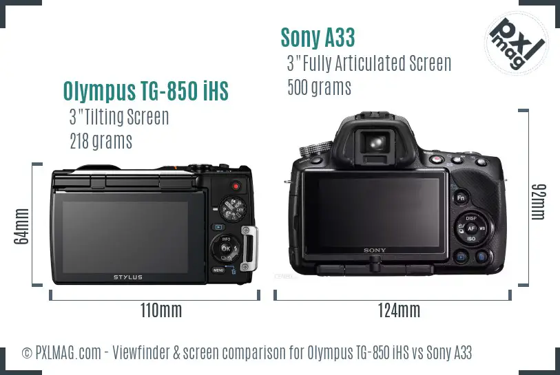 Olympus TG-850 iHS vs Sony A33 Screen and Viewfinder comparison