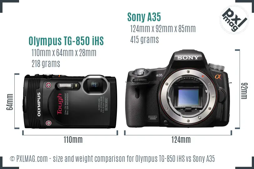 Olympus TG-850 iHS vs Sony A35 size comparison