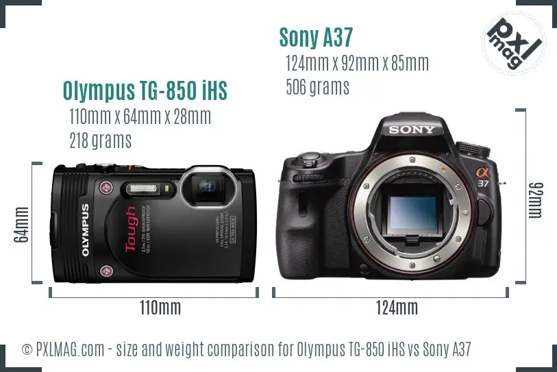 Olympus TG-850 iHS vs Sony A37 size comparison