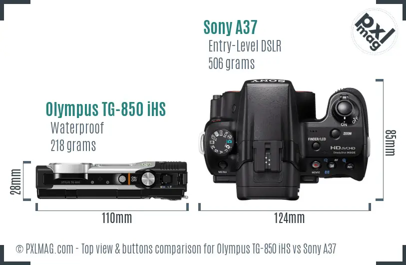 Olympus TG-850 iHS vs Sony A37 top view buttons comparison