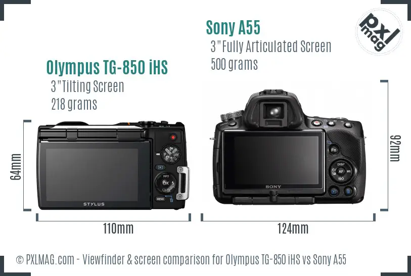 Olympus TG-850 iHS vs Sony A55 Screen and Viewfinder comparison
