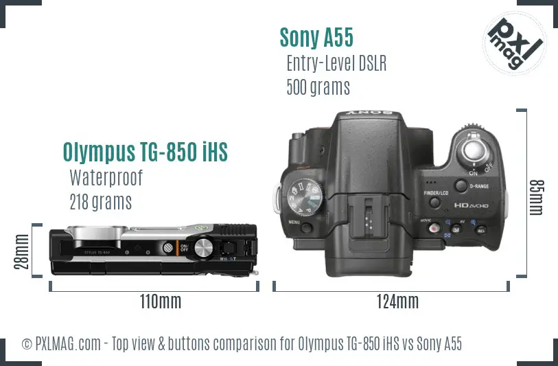Olympus TG-850 iHS vs Sony A55 top view buttons comparison
