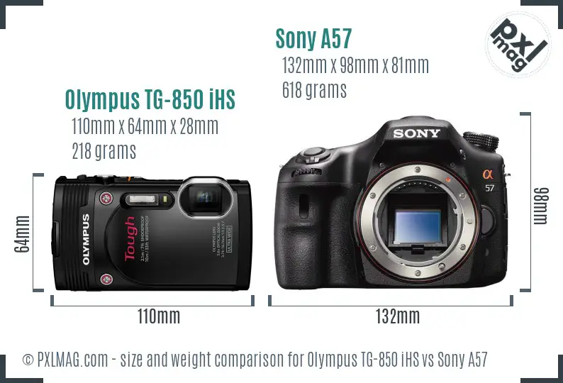 Olympus TG-850 iHS vs Sony A57 size comparison