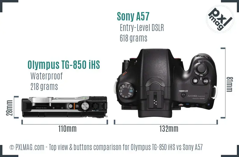 Olympus TG-850 iHS vs Sony A57 top view buttons comparison