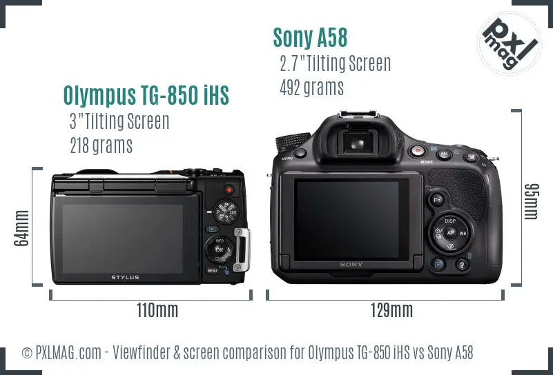 Olympus TG-850 iHS vs Sony A58 Screen and Viewfinder comparison