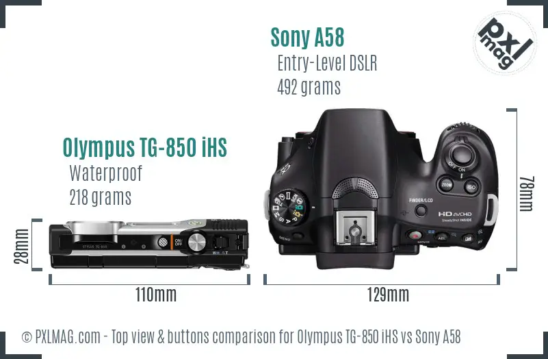 Olympus TG-850 iHS vs Sony A58 top view buttons comparison