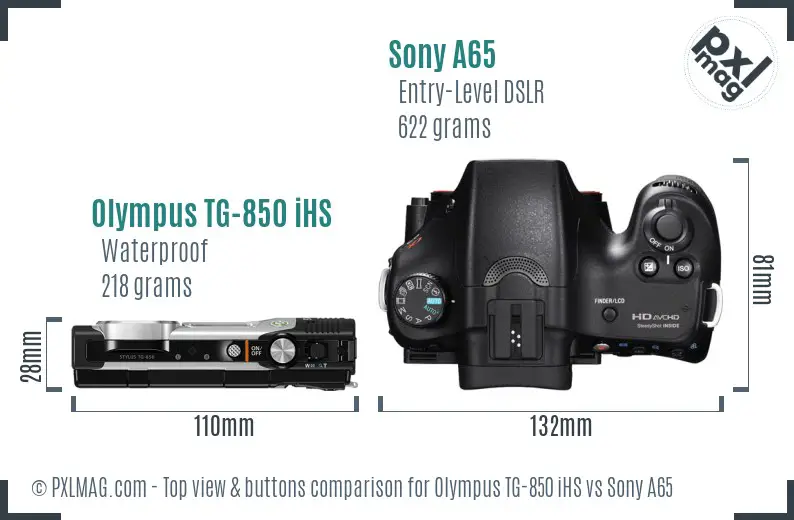Olympus TG-850 iHS vs Sony A65 top view buttons comparison