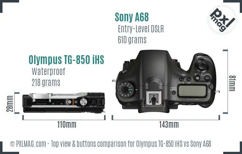 Olympus TG-850 iHS vs Sony A68 top view buttons comparison