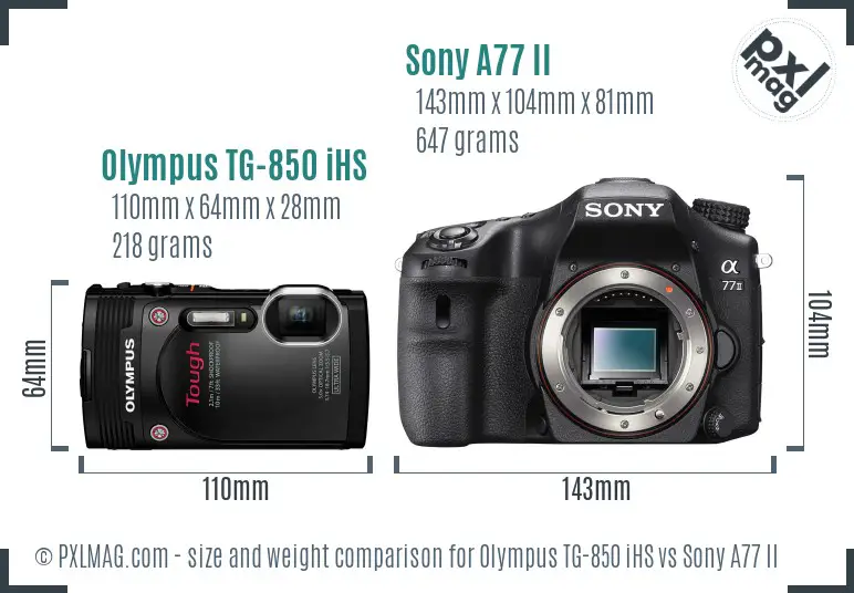 Olympus TG-850 iHS vs Sony A77 II size comparison