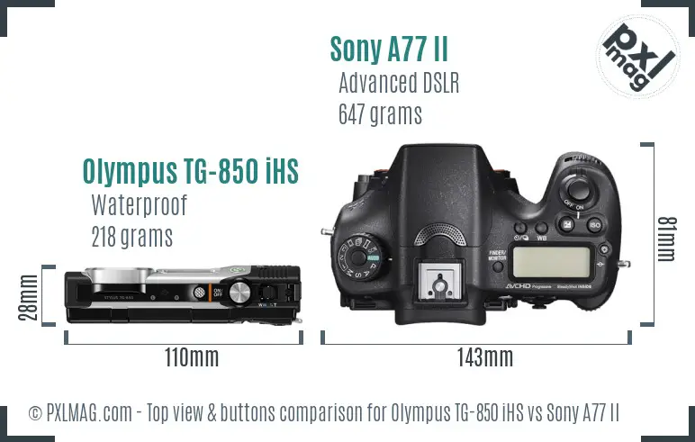 Olympus TG-850 iHS vs Sony A77 II top view buttons comparison