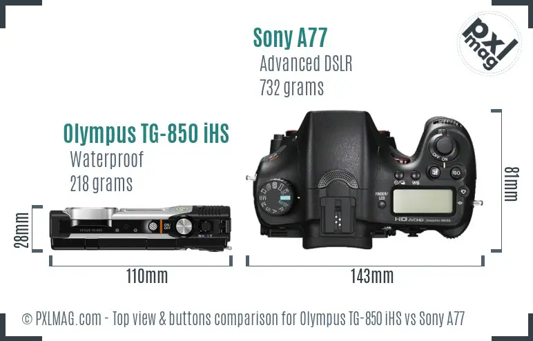 Olympus TG-850 iHS vs Sony A77 top view buttons comparison