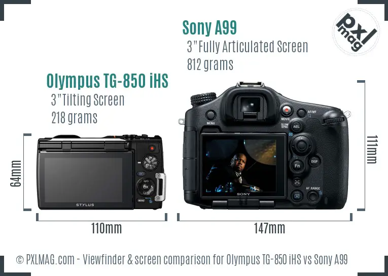 Olympus TG-850 iHS vs Sony A99 Screen and Viewfinder comparison