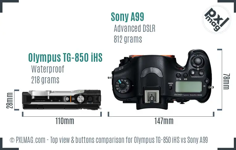 Olympus TG-850 iHS vs Sony A99 top view buttons comparison