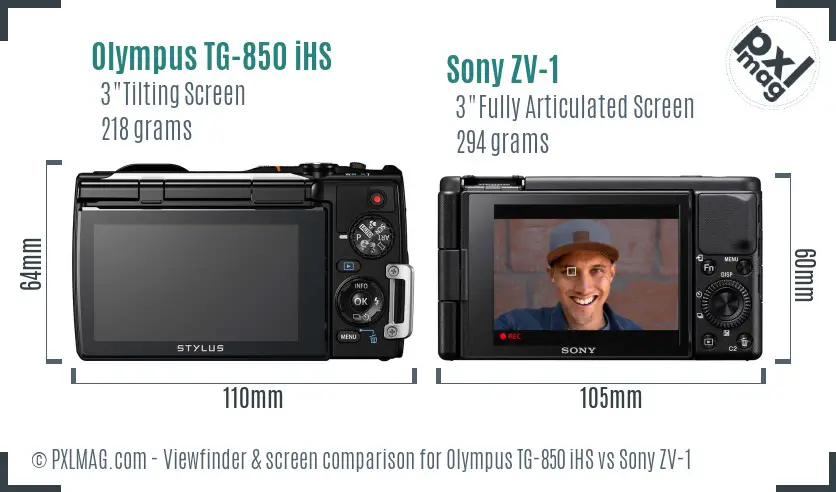 Olympus TG-850 iHS vs Sony ZV-1 Screen and Viewfinder comparison