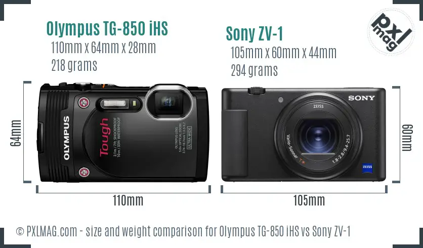 Olympus TG-850 iHS vs Sony ZV-1 size comparison